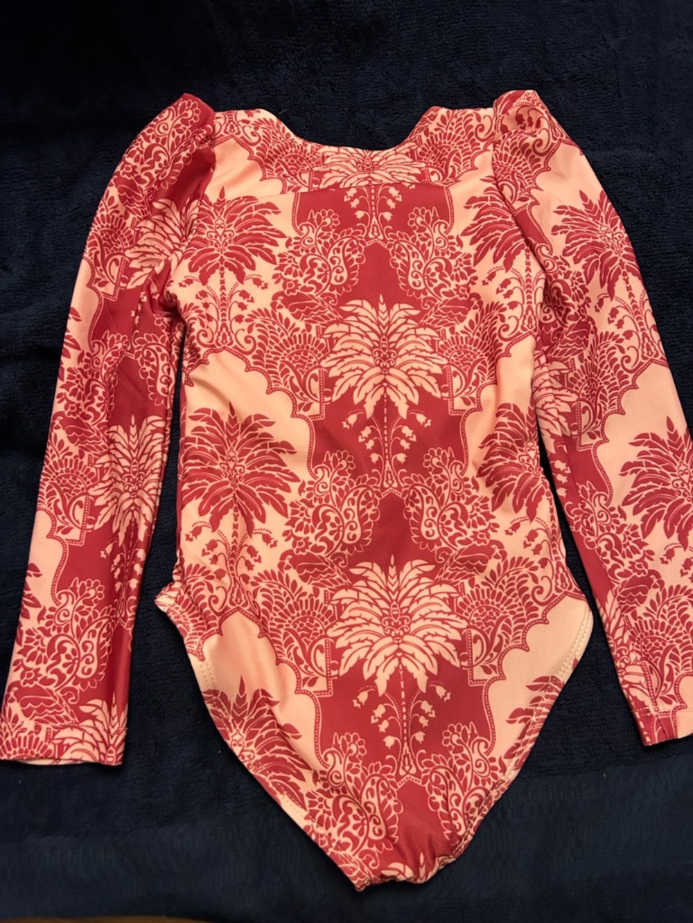 Kids Long-Sleeve One Piece Swimsuit in Coral Pink